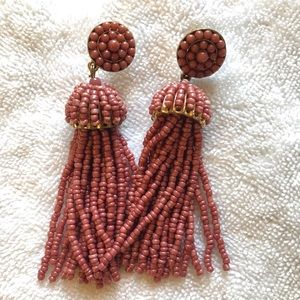 Rose colored beaded Tassel Earrings